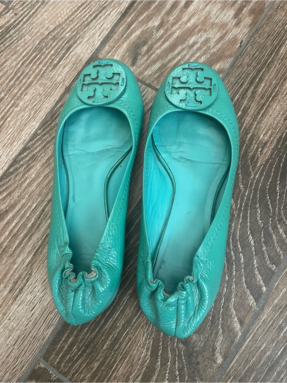 Tory Burch Turquoise Reva Logo Ballet Flats sz 9